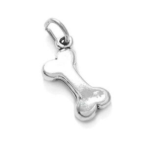 DOG BONE CHARM IN 3D. STERLING SILVER.